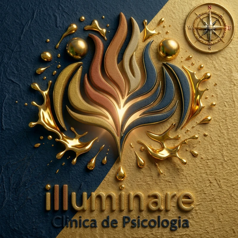 illuminare Clínica de Psicologia Lisboa – logo com chamas texturizadas em ouro e navy